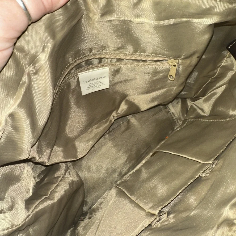 Y2K Liz Claiborne Crossbody Bag Brown‎ Nylon Strap Travel Purse